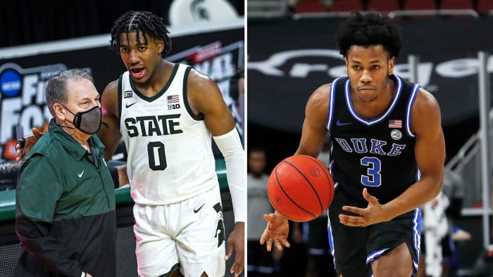 Michigan State's Aaron Henry and Duke's Jeremy Roach